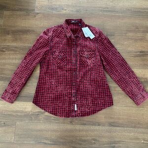 Silver Jeans Red and Black Plaid Women's Button Down Shirt